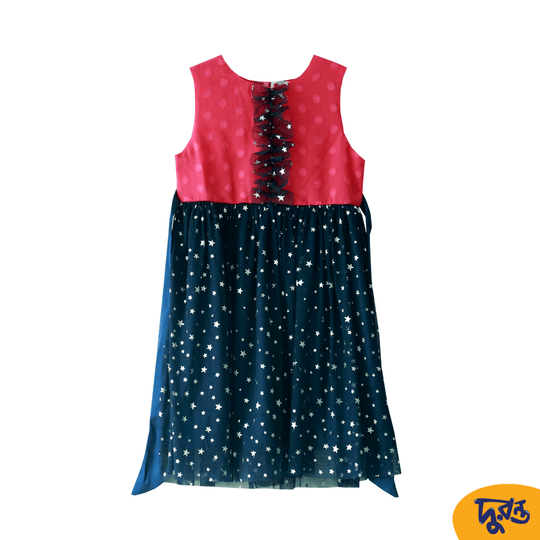 Red Navy Cotton-Mesh-Georgette Party Frock Baby & Toddler Girls